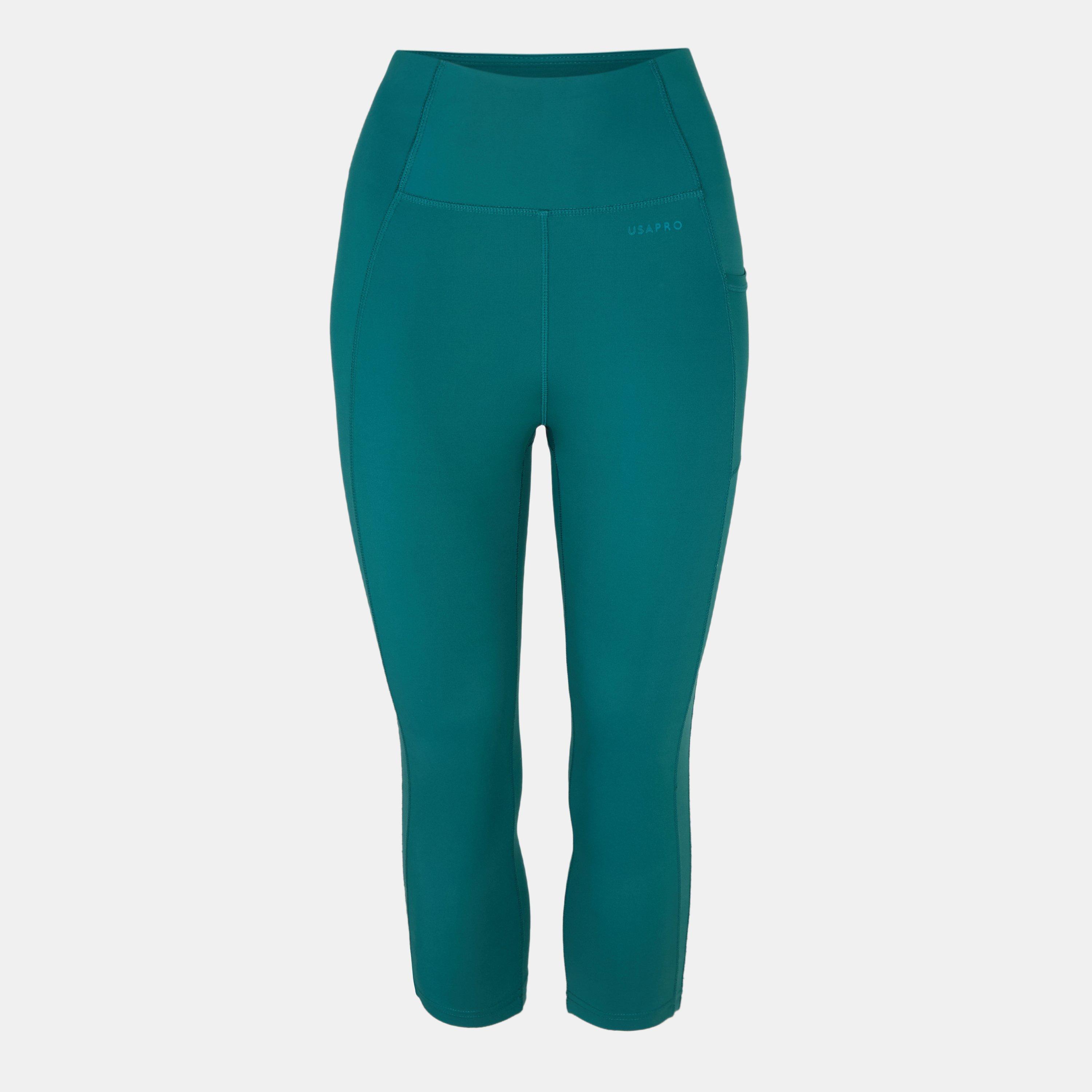 Usa Pro Women's High Rise Capri Cropped Leggings - Teal - 8 (36)