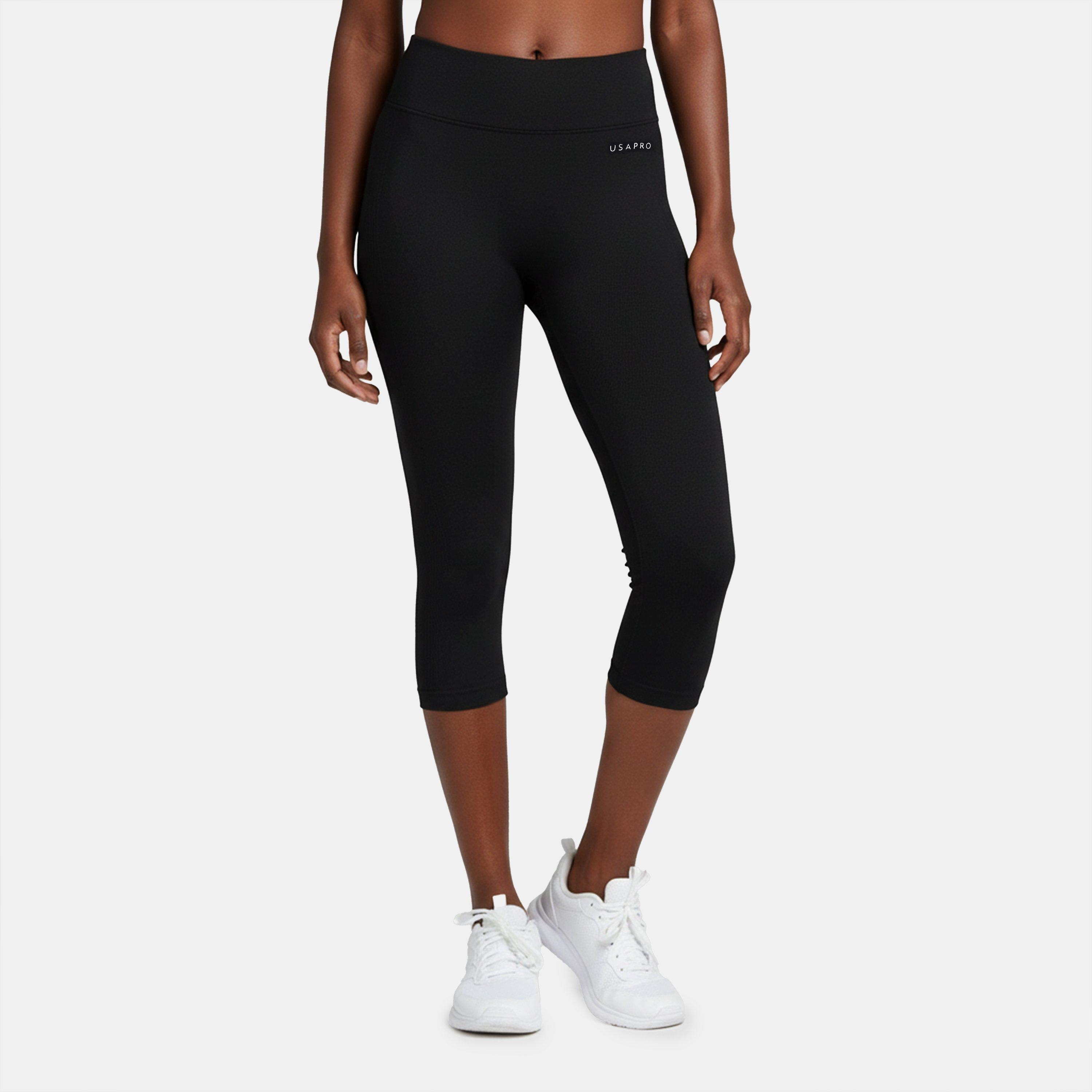 Crna - USA Pro - USA Pro Seamless Capri Cropped Leggings Womens - 3