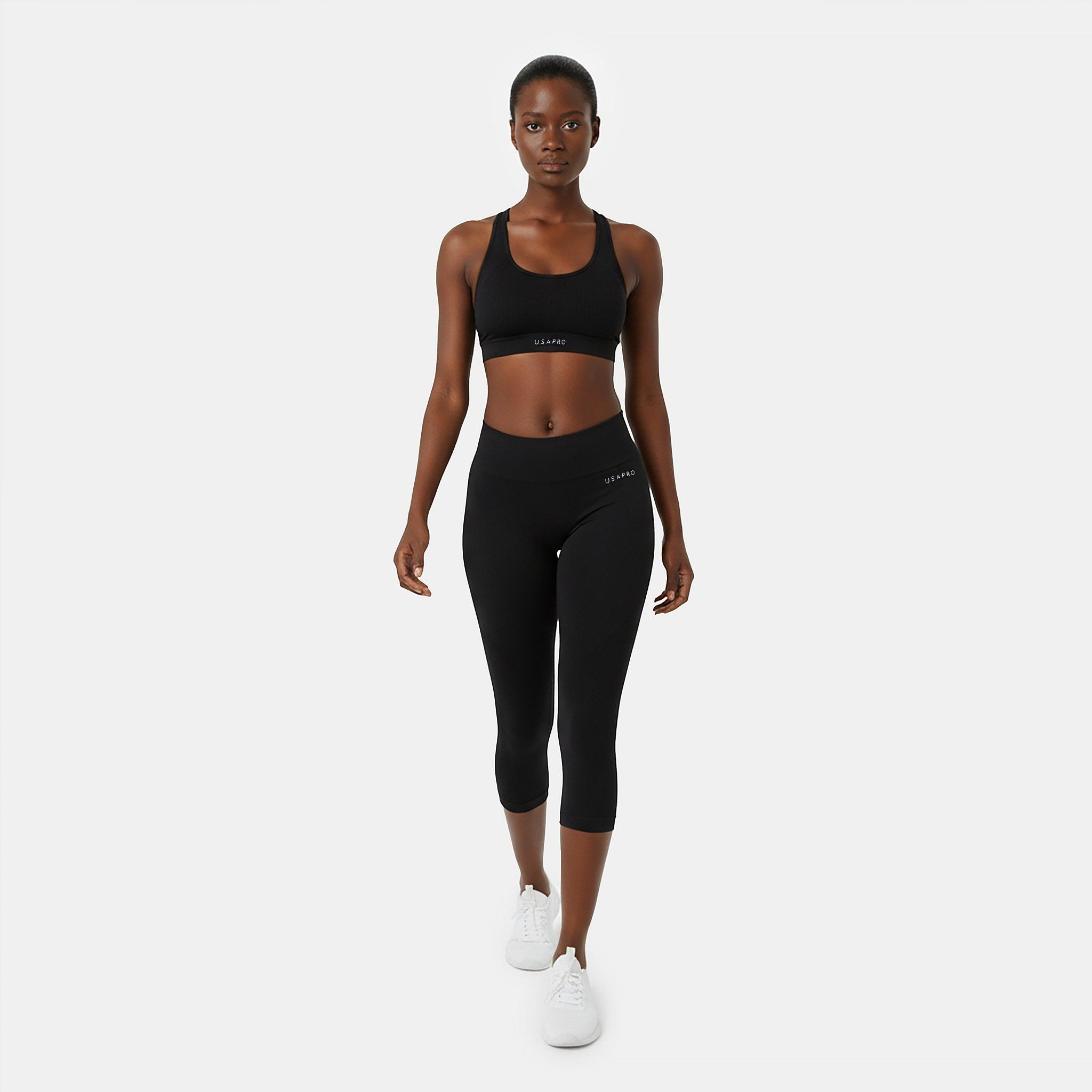 Crna - USA Pro - USA Pro Seamless Capri Cropped Leggings Womens - 5