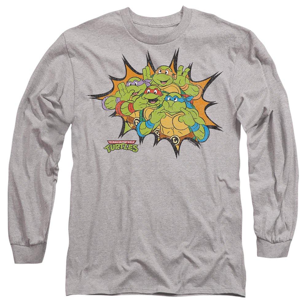 Grey - Teenage Mutant Ninja Turtles - Tmnt Funny Face Turtles Long Sleeve T-Shirt Athle - 1