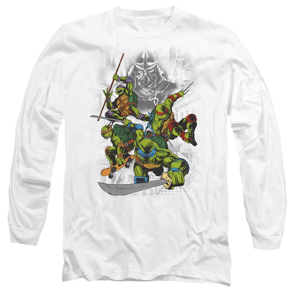 White - Teenage Mutant Ninja Turtles - Tmnt Shredder And Turtles Comic Mens Long Sleeve T - 1