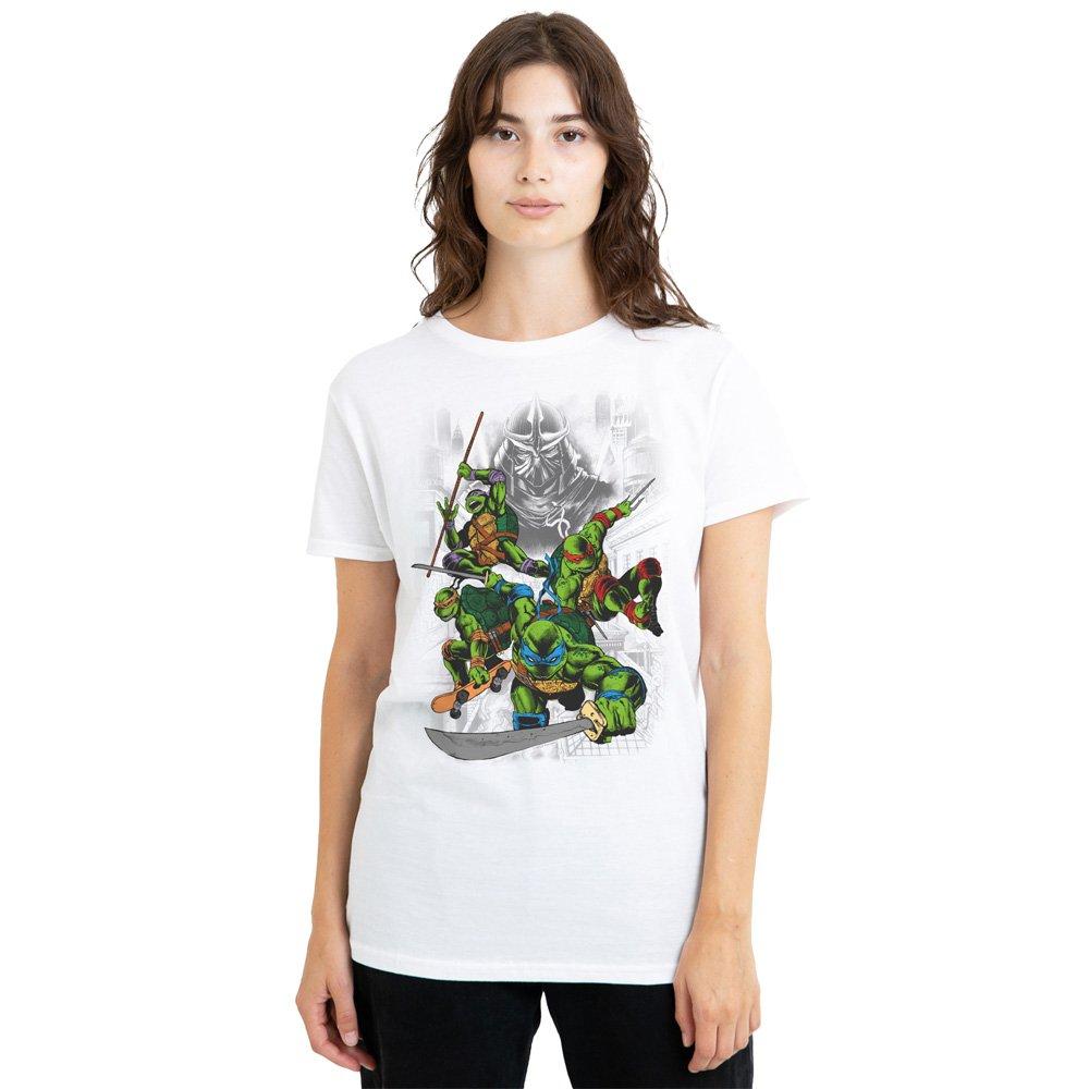 White - Teenage Mutant Ninja Turtles - TMNT Shredder And Turtles Comic Ladies T Shirt Wh - 1