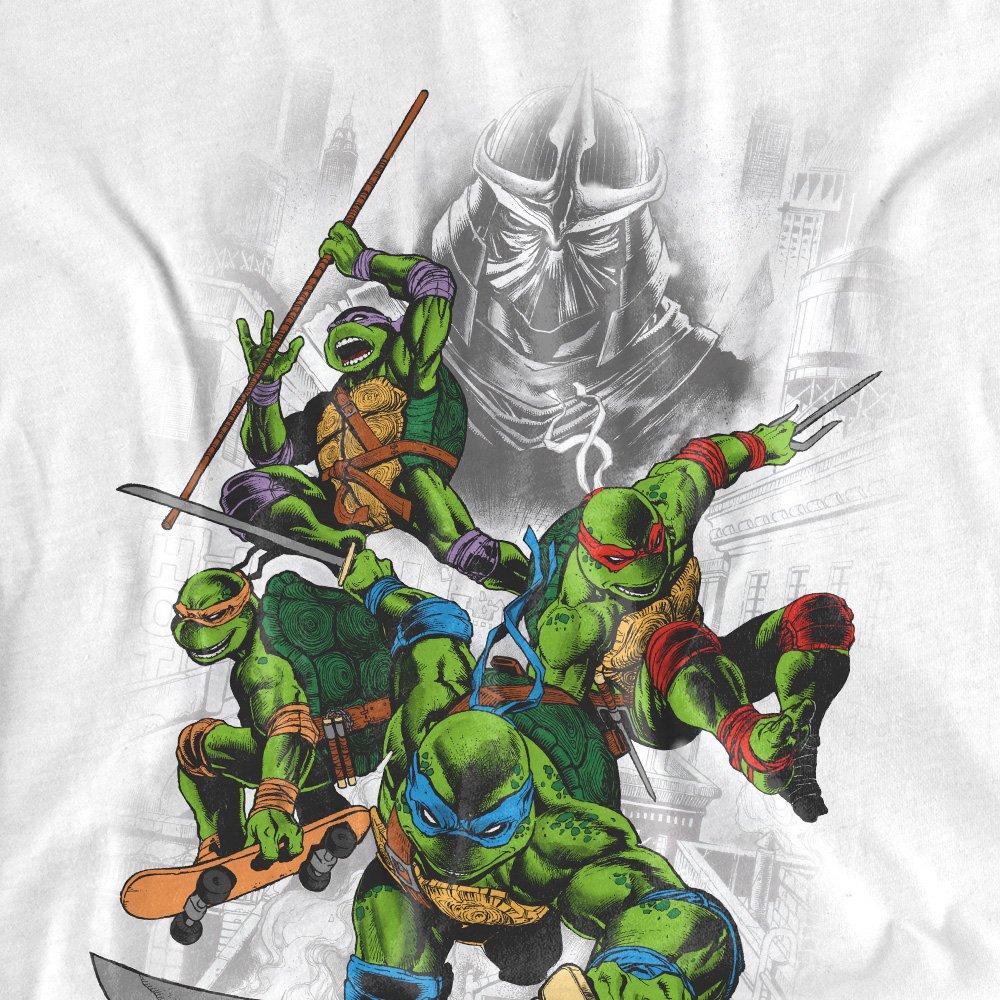 White - Teenage Mutant Ninja Turtles - TMNT Shredder And Turtles Comic Ladies T Shirt Wh - 2