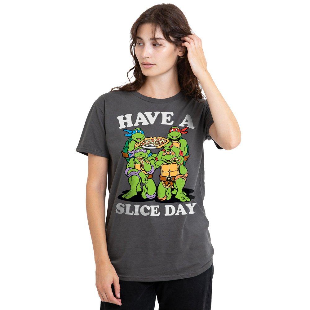 Charcoal - Teenage Mutant Ninja Turtles - TMNT Have A Slice Day Ladies T Shirt Charcoal - 1