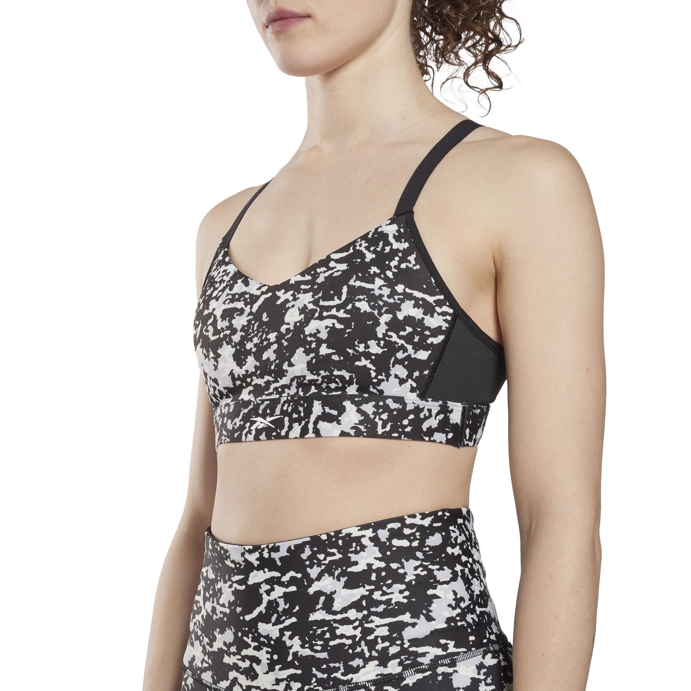 Schwarz - Reebok - Lux Speckle Modern Safari Strappy Medium Impact Sports Bra - 5