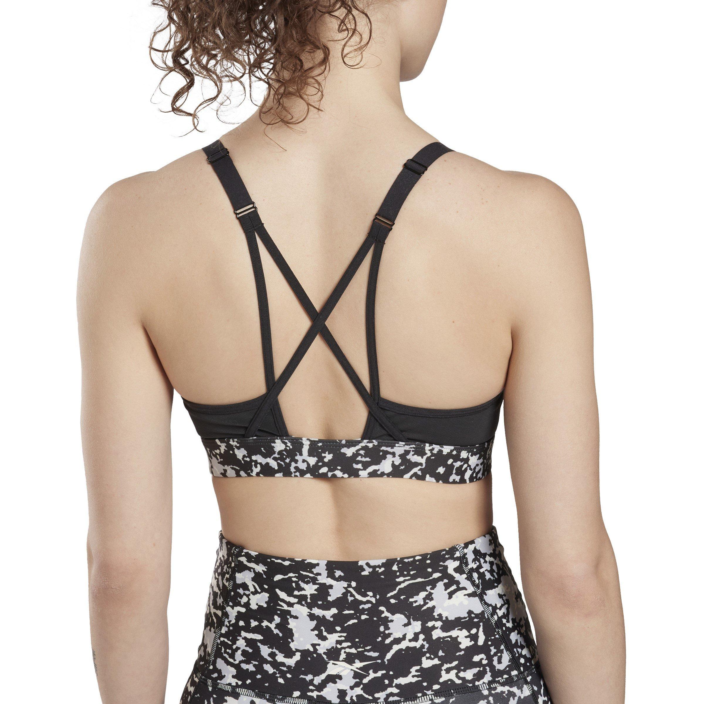 Schwarz - Reebok - Lux Speckle Modern Safari Strappy Medium Impact Sports Bra - 6