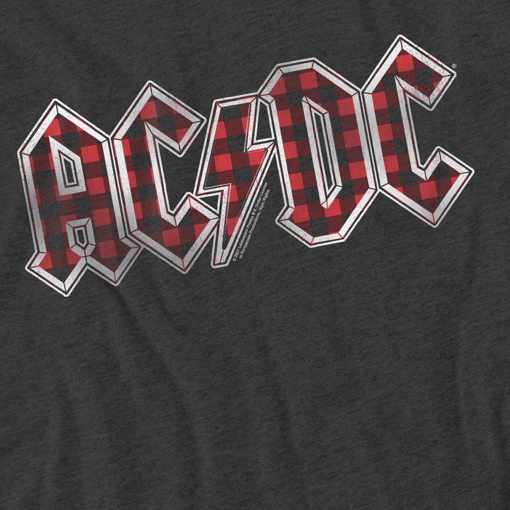 Charcoal - ACDC - AC DC Plaid Logo-Adult Heather Black - 2