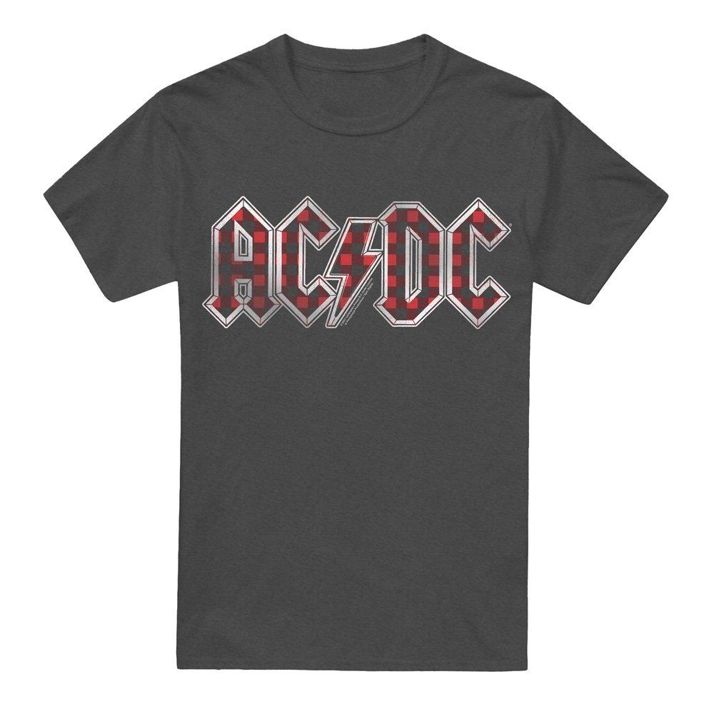 Charcoal - ACDC - AC DC Plaid Logo-Adult Heather Black - 4
