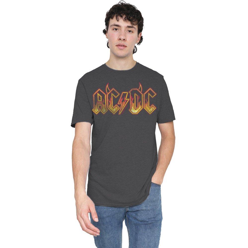 Charcoal - ACDC - AC DC Fire Logo-Adult Heather Black - 1