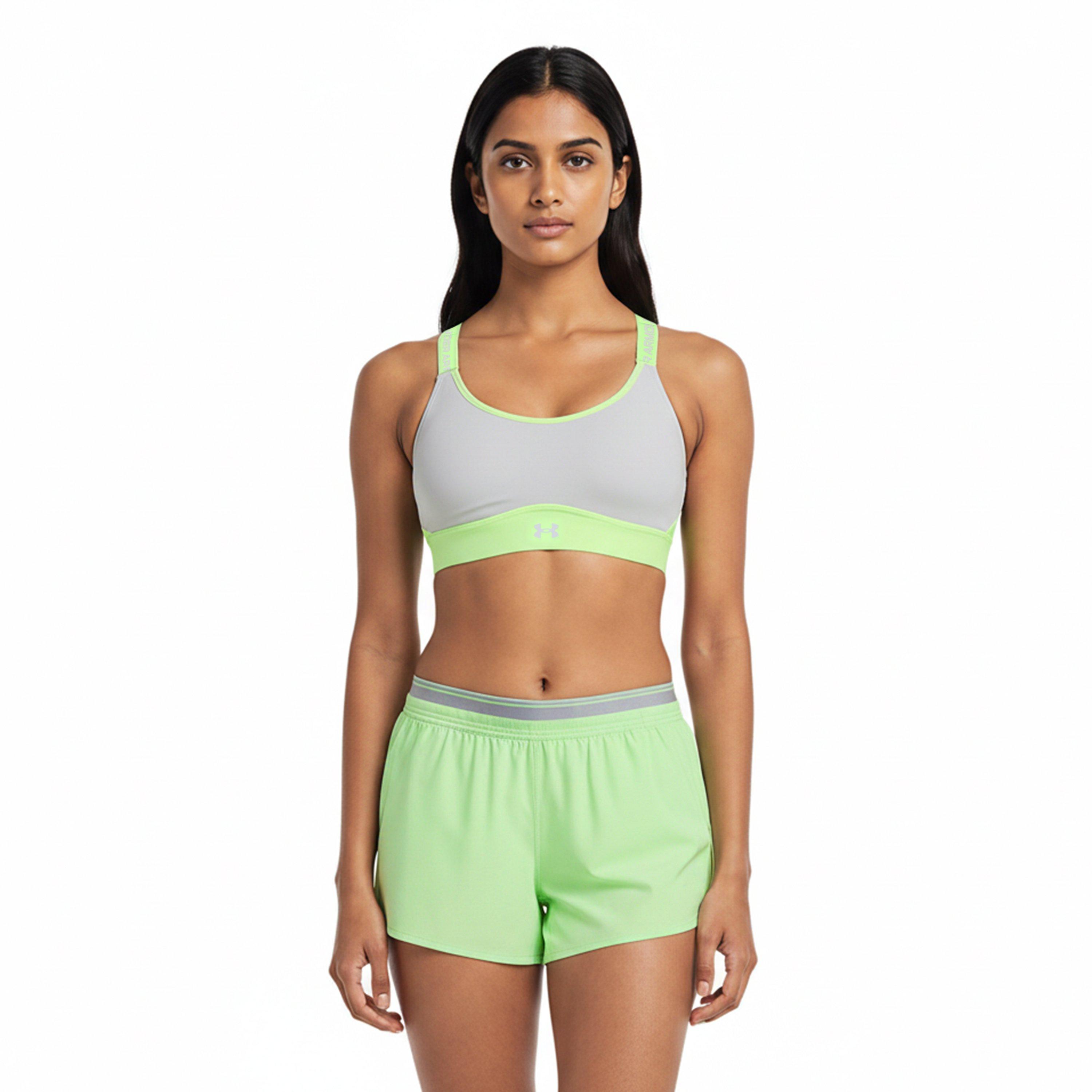 Lime/Mod Gray - Under Armour - Women's Infinity Medium Impact Sports Bra - 3