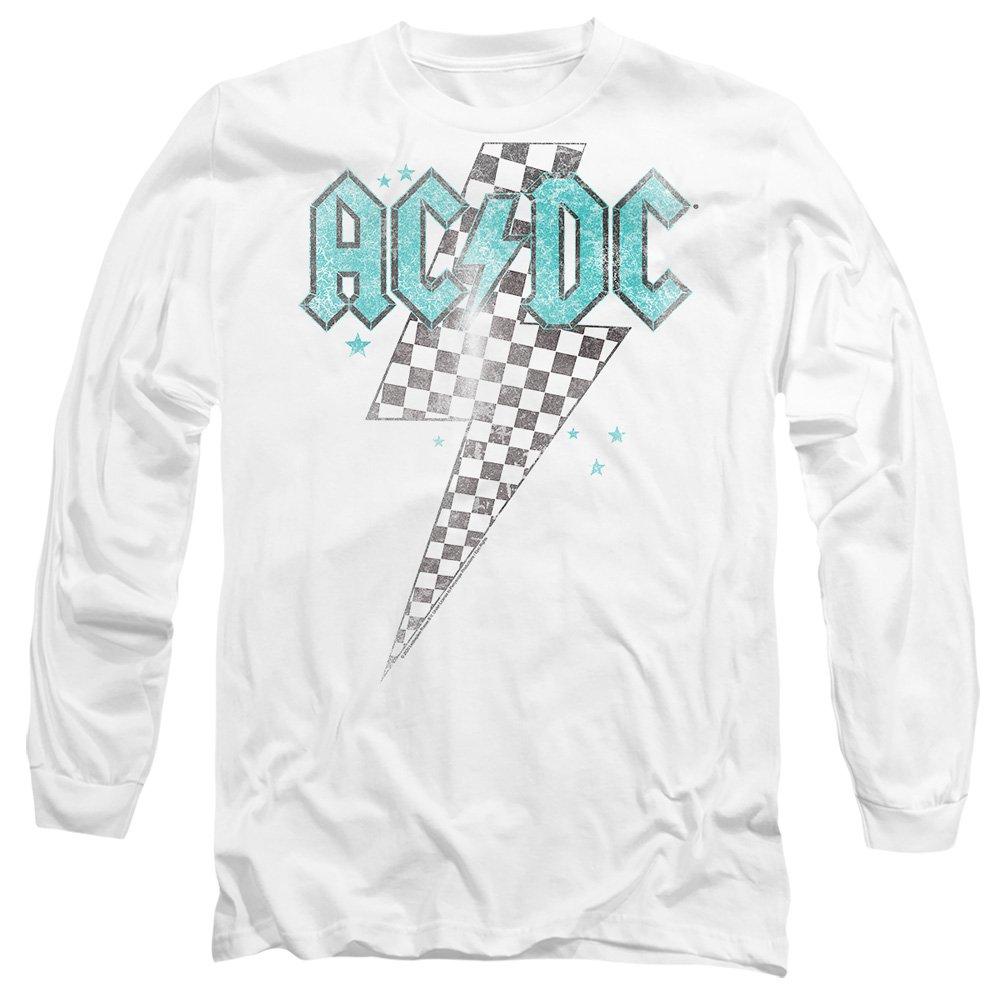 White - ACDC - ACDC Skewed Checkerboard Bolt Mens Long Sleeve T S - 1