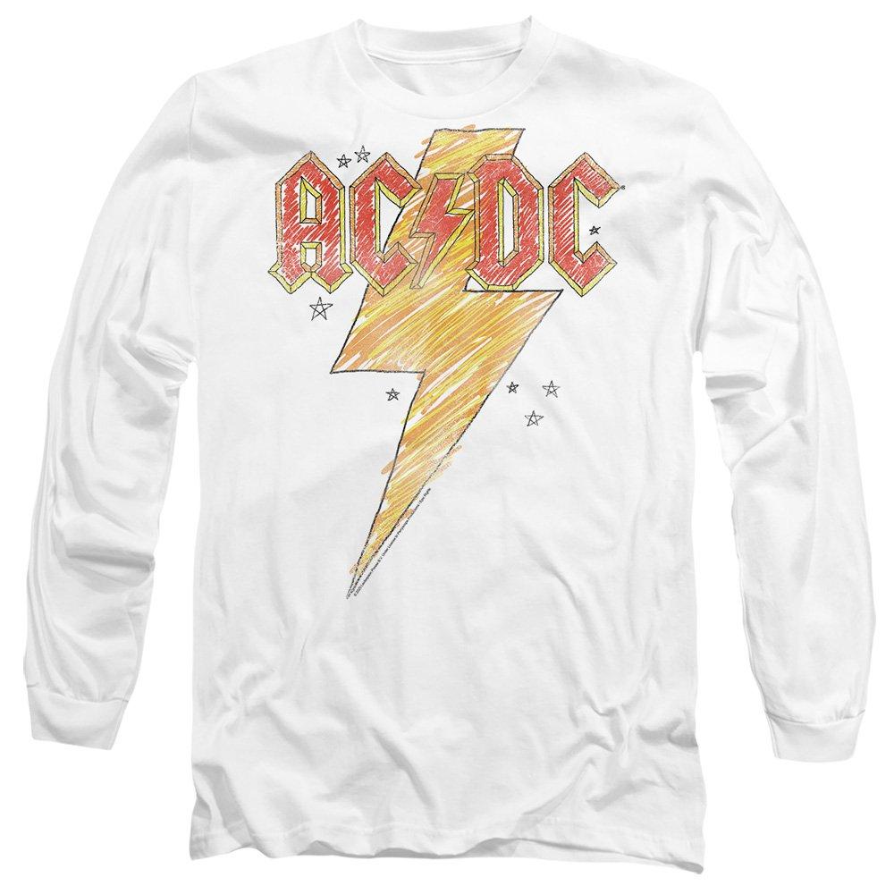 White - ACDC - ACDC Sketch Bolt Mens Long Sleeve T Shirt White - 1