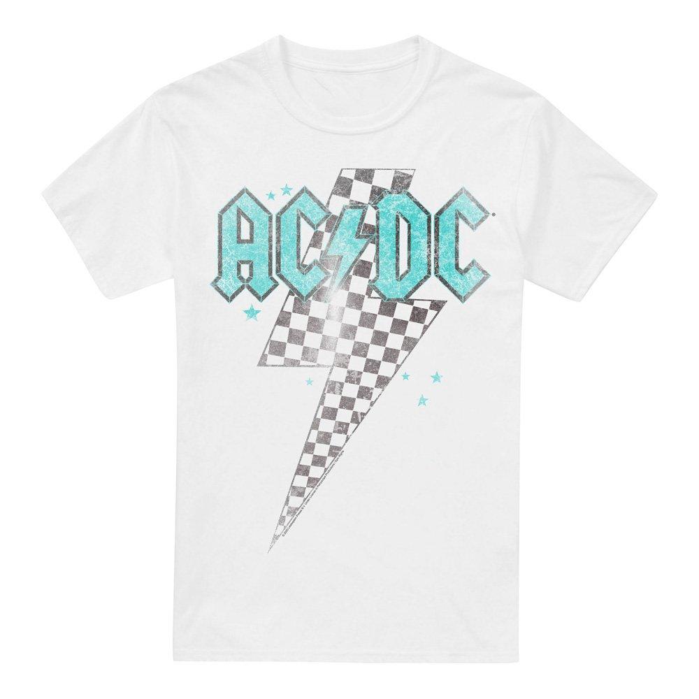 White - ACDC - AC DC Skewed Checkerboard Bolt T-Shirt White - 4