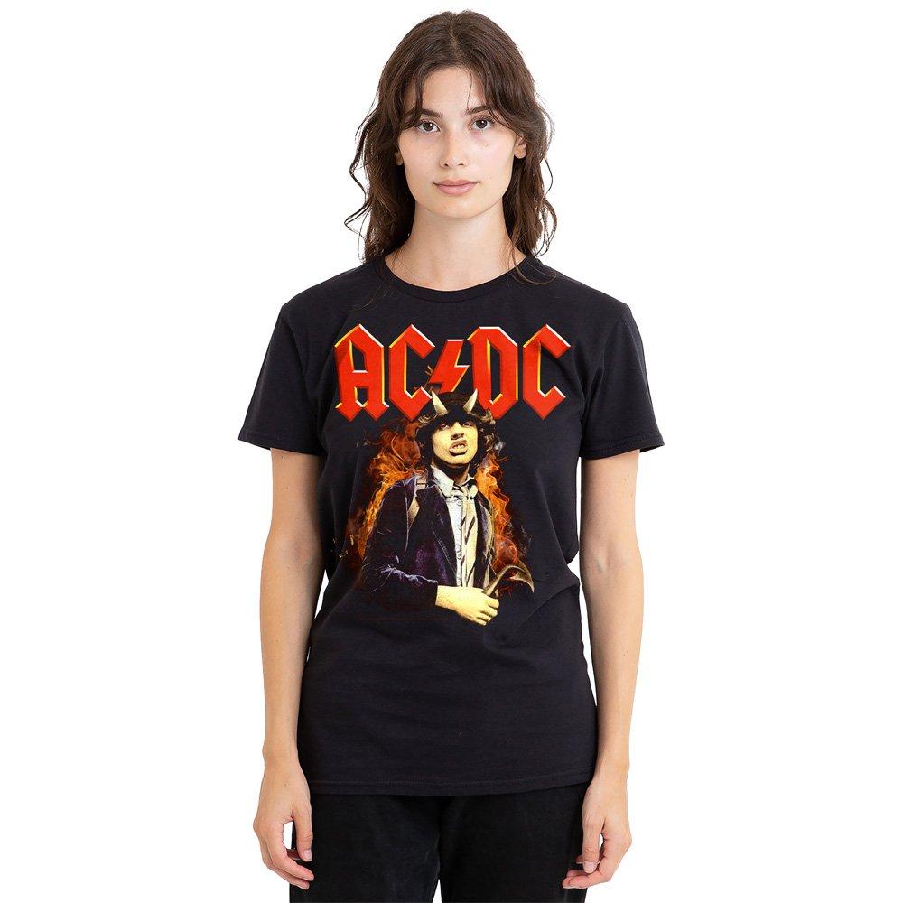 Black - ACDC - AC DC Fire And Horns Ladies T Shirt Black - 1