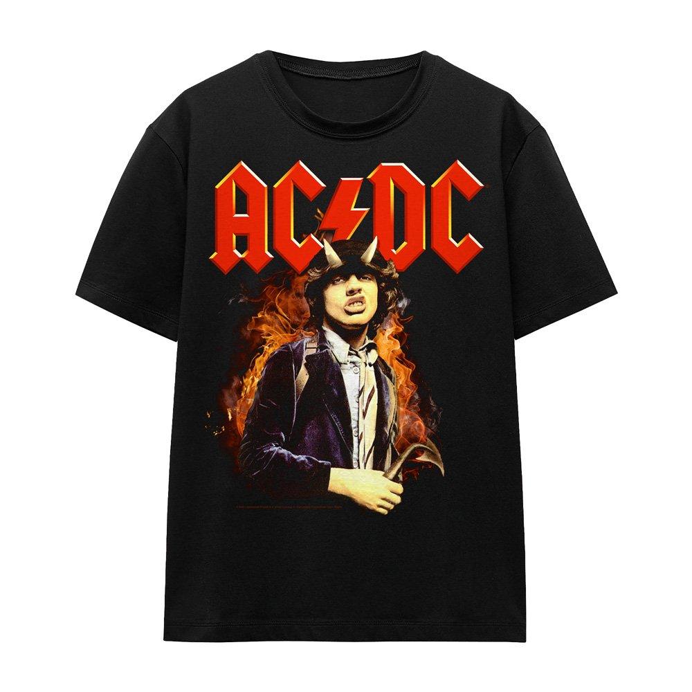 Black - ACDC - AC DC Fire And Horns Ladies T Shirt Black - 4