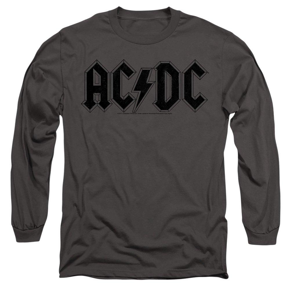 Charcoal - ACDC - ACDC Worn Logo Mens Long Sleeve T Shirt-Charcoal - 1