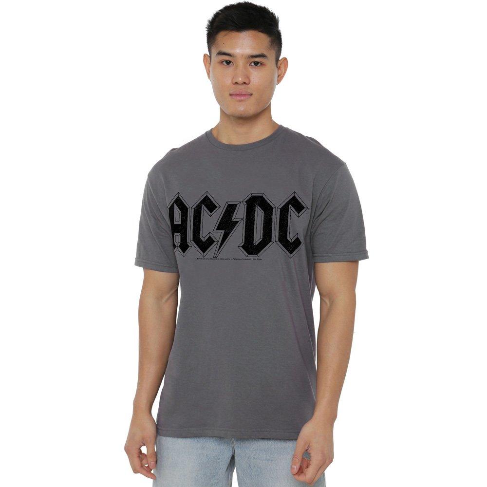 Charcoal - ACDC - AC DC Worn Logo T-Shirt Charcoal - 1