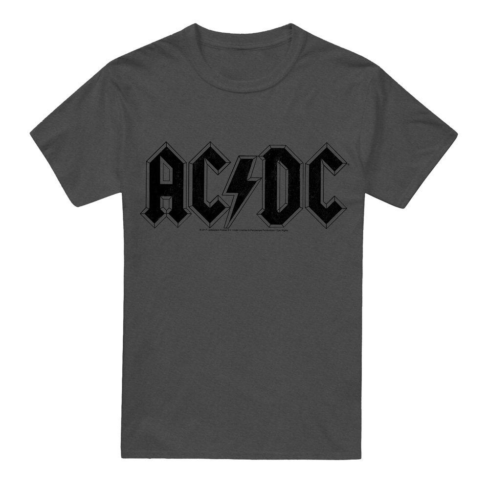 Charcoal - ACDC - AC DC Worn Logo T-Shirt-Charcoal - 4