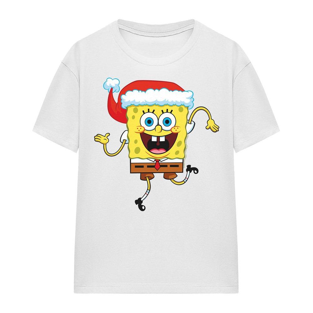 White - Spongebob - Spongebob Squarepants Christmas Santa Hat Ladies T - 4