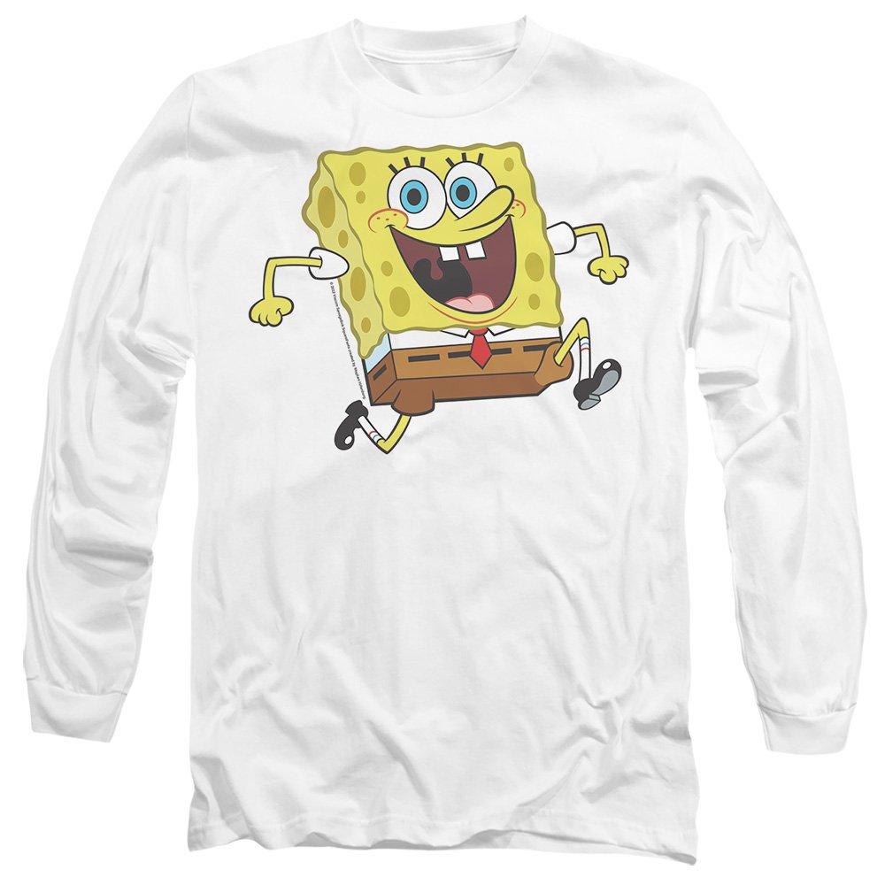 White - Spongebob - Spongebob Happy Running Spongebob Mens Long Sleeve - 1