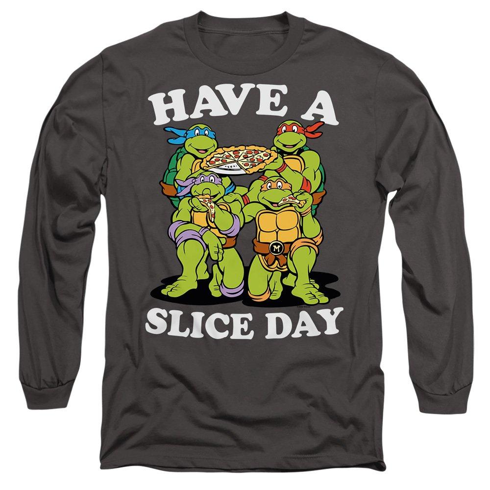 Charcoal - Teenage Mutant Ninja Turtles - Tmnt Have A Slice Day Mens Long Sleeve T Shirt-Cha - 1