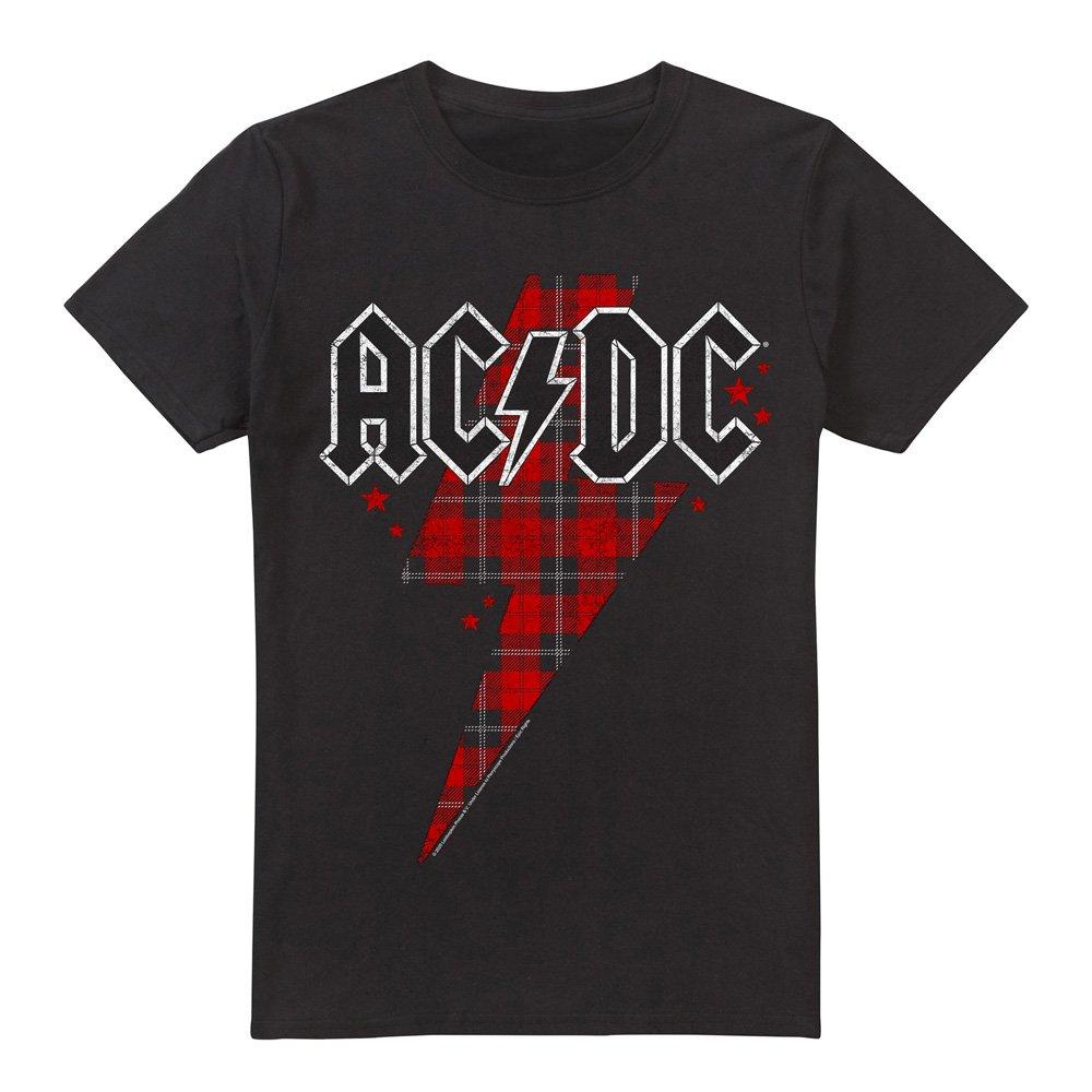Black - ACDC - AC DC Plaid Bolt Unisex T Shirt Black - 4