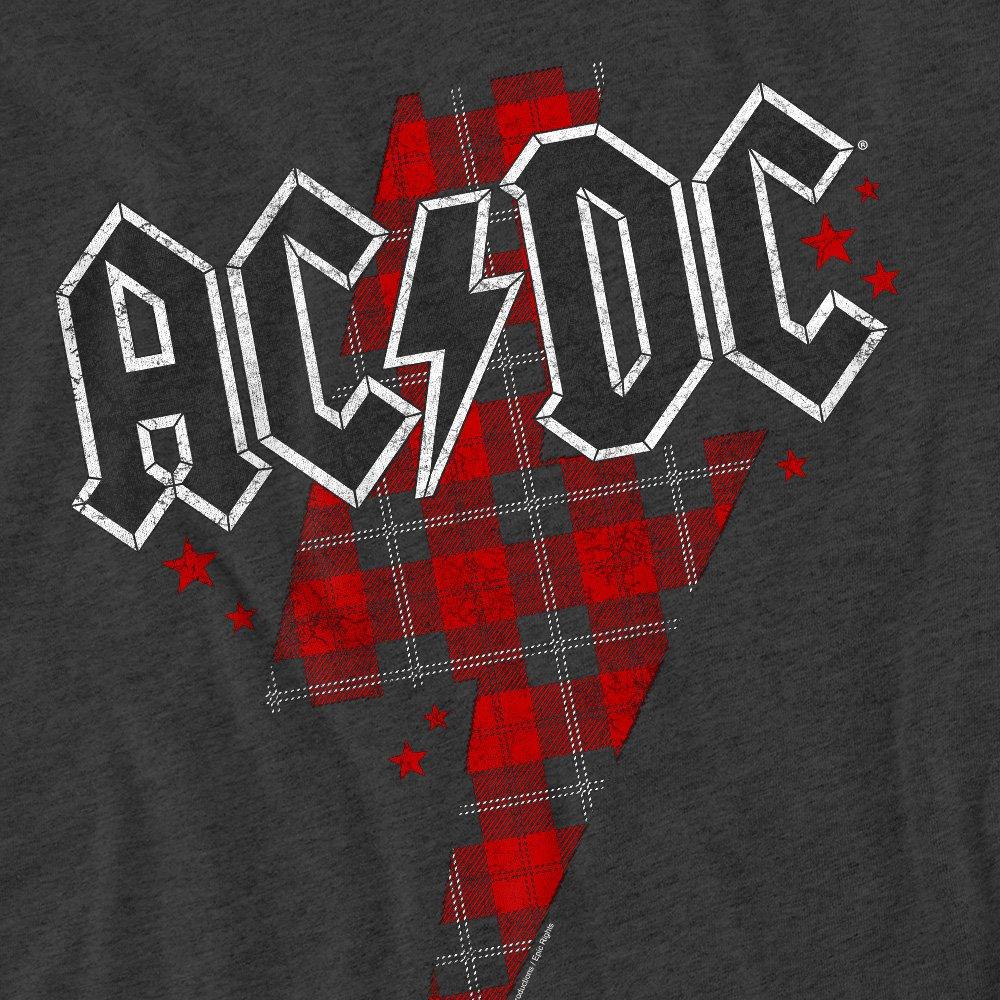 Charcoal - ACDC - AC DC Plaid Bolt-Adult Heather Black - 2