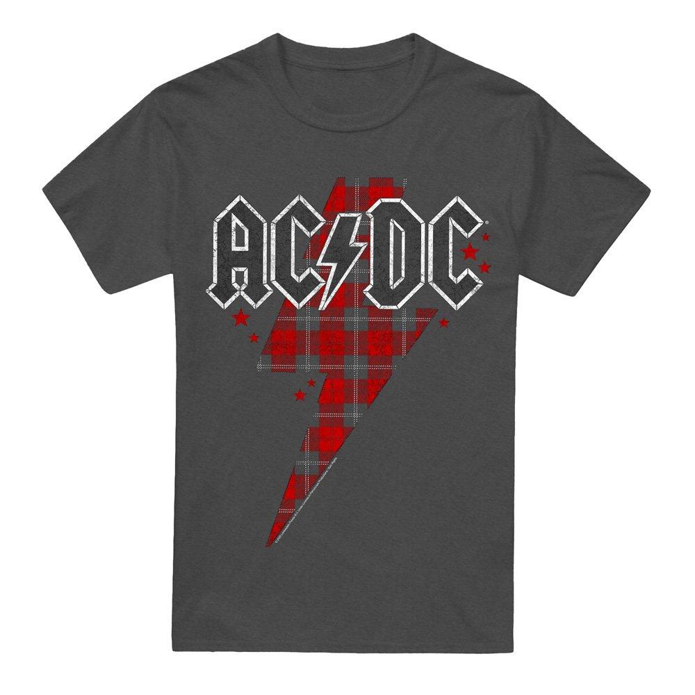 Charcoal - ACDC - AC DC Plaid Bolt-Adult Heather Black - 4