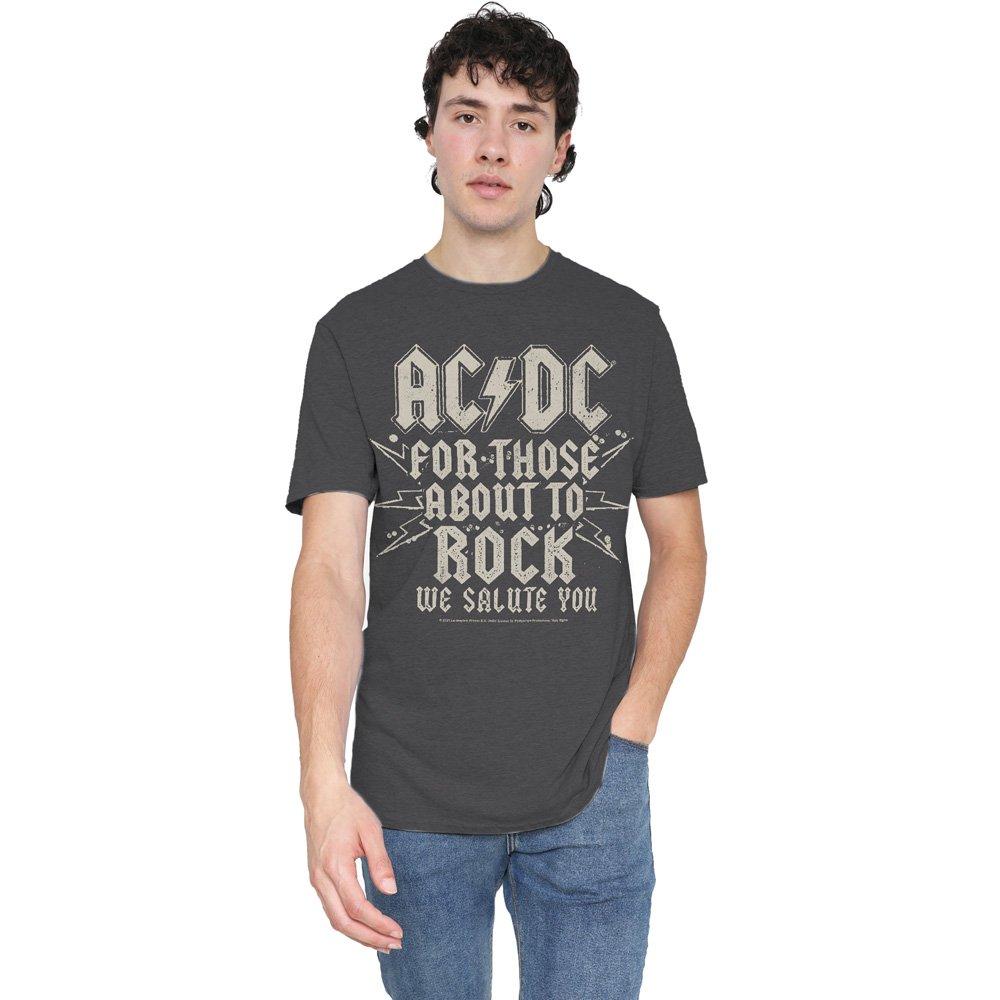 Charcoal - ACDC - AC DC Salute-Adult Heather Black - 1