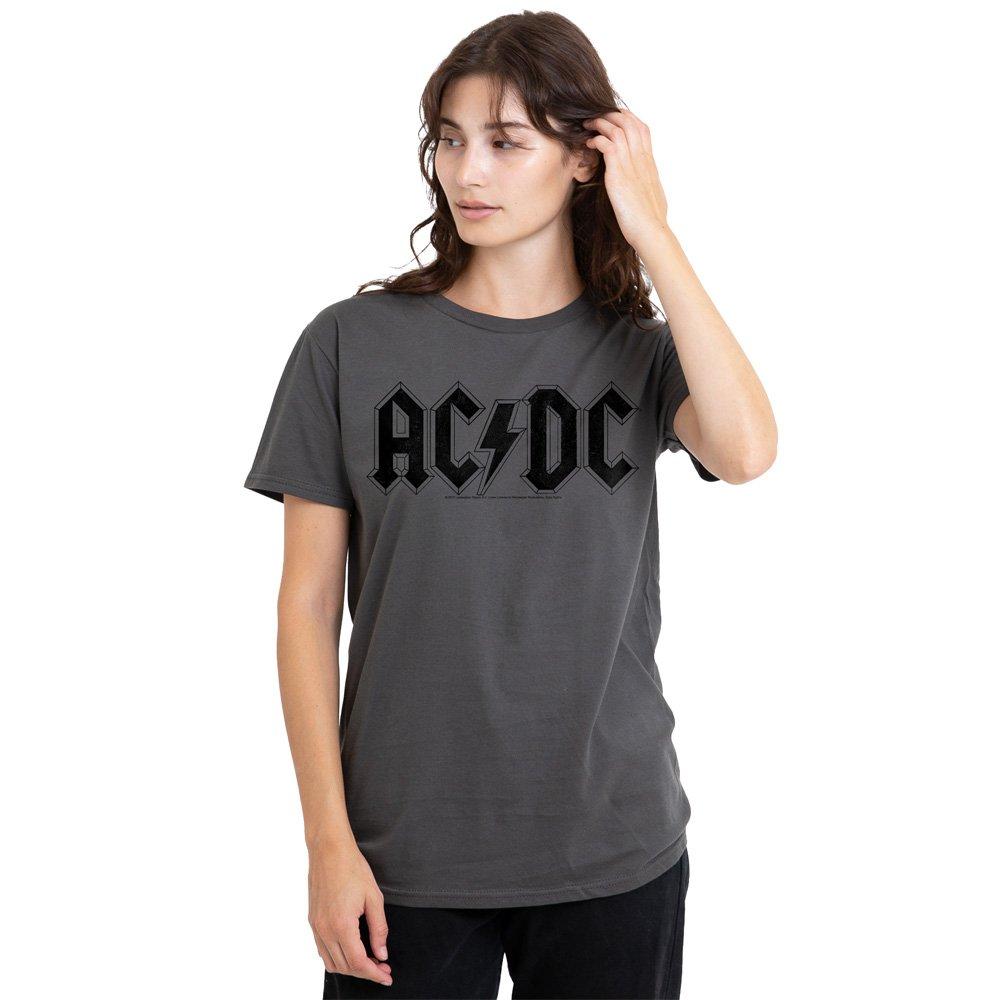 Charcoal - ACDC - AC DC Worn Logo Ladies T Shirt Charcoal - 1