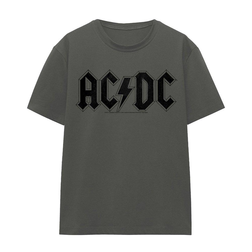 Charcoal - ACDC - AC DC Worn Logo Ladies T Shirt Charcoal - 4