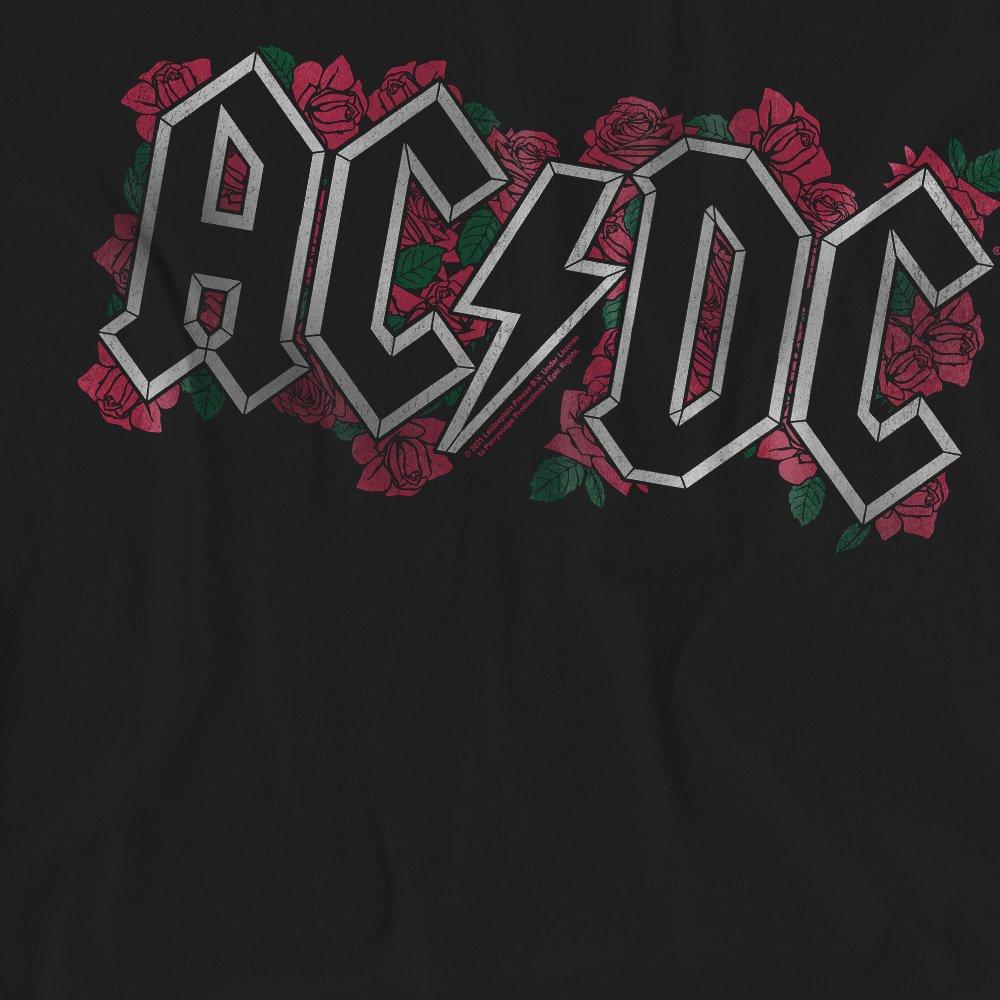 Black - ACDC - AC DC Roses Logo Ladies T Shirt Black - 2