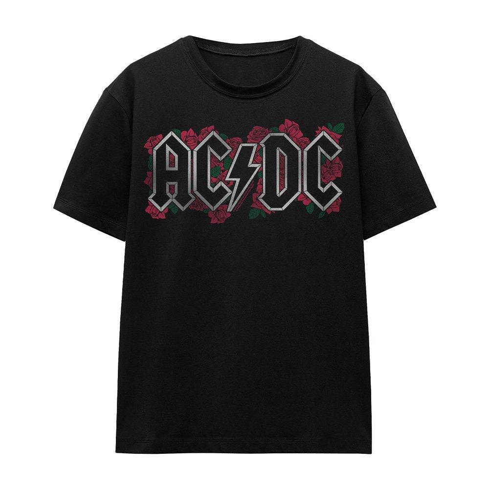 Black - ACDC - AC DC Roses Logo Ladies T Shirt Black - 4