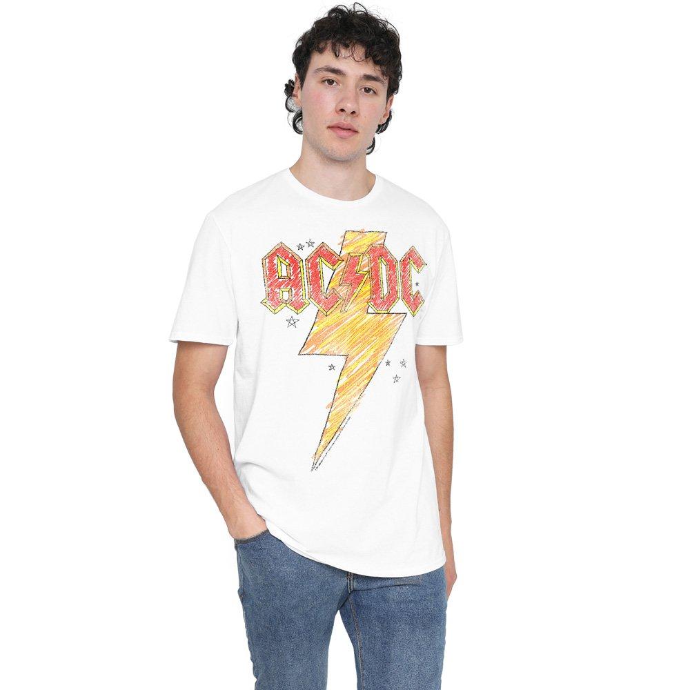 White - ACDC - AC DC Sketch Bolt T-Shirt White - 1