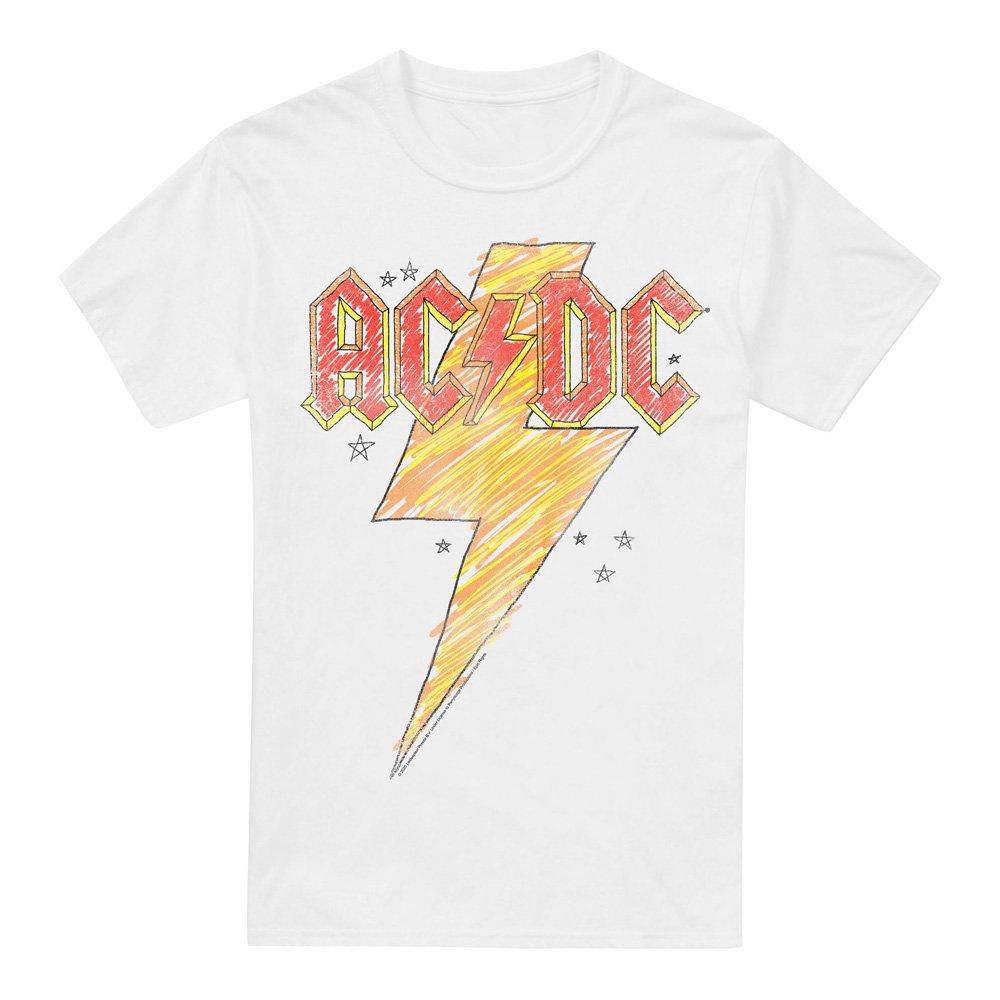 White - ACDC - AC DC Sketch Bolt T-Shirt White - 4