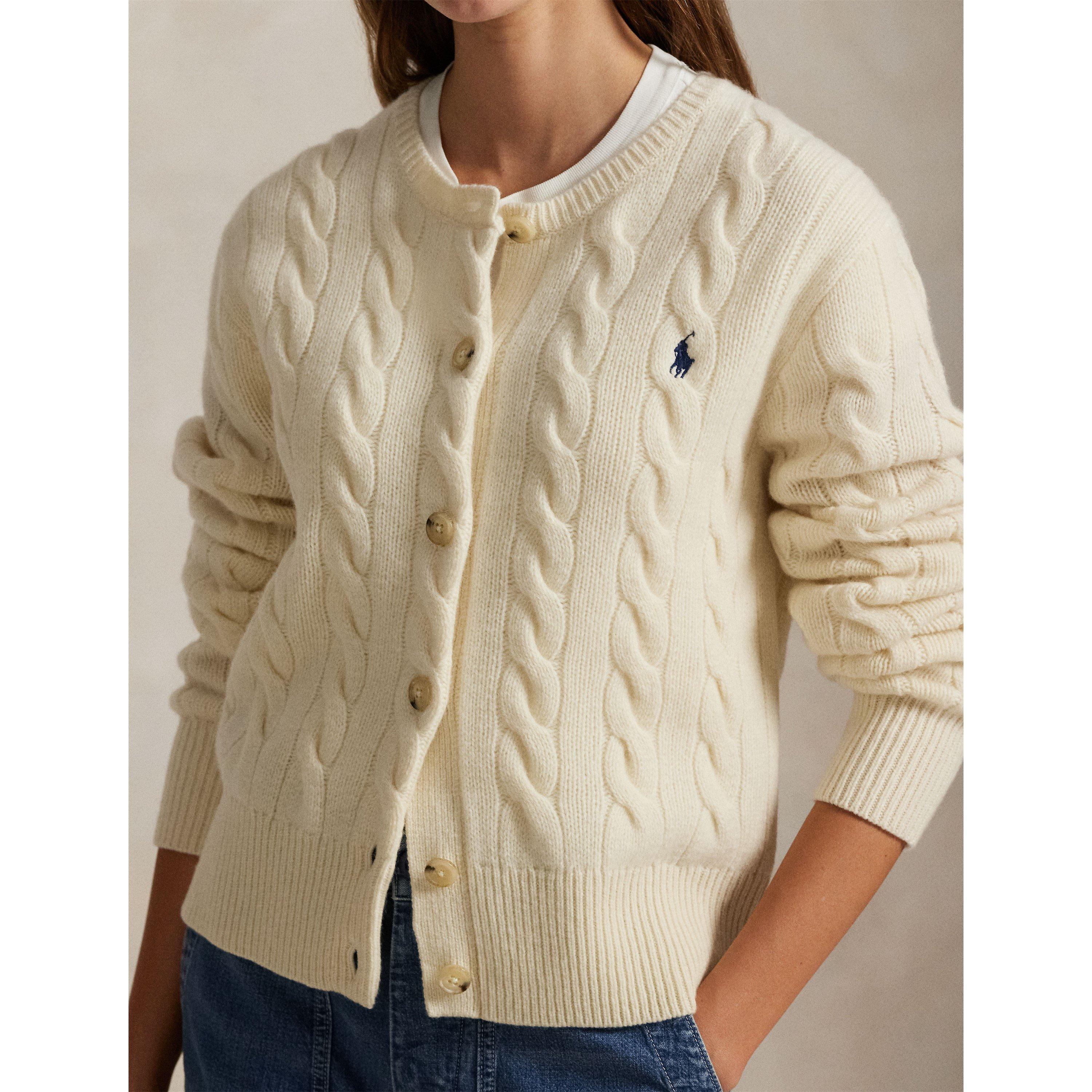 【Polo Ralph Lauren】カーディガン ベージュ ホース刺繍 XS Polo Ralph Lauren Cable Knit Cardigan | Sports Direct