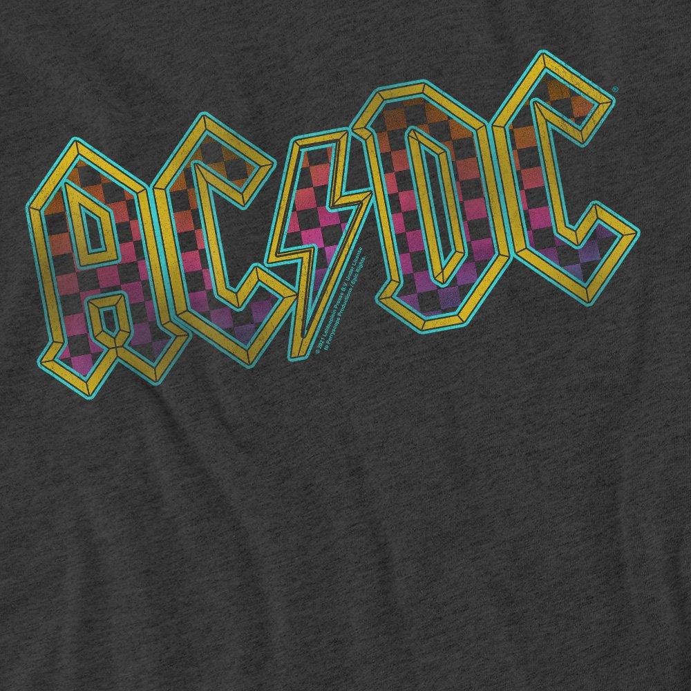 Charcoal - ACDC - AC DC Checkerboard Gradient Logo-Adult Heather Bl - 2