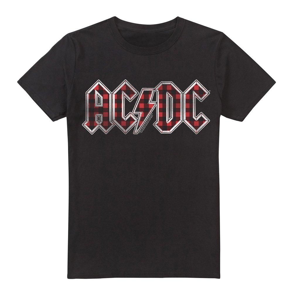 Black - ACDC - AC DC Plaid Logo Unisex T Shirt Black - 4