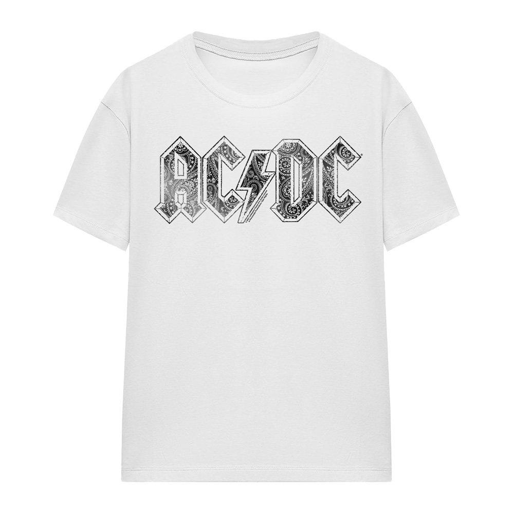 White - ACDC - AC DC Paisley Logo Ladies T Shirt White - 4