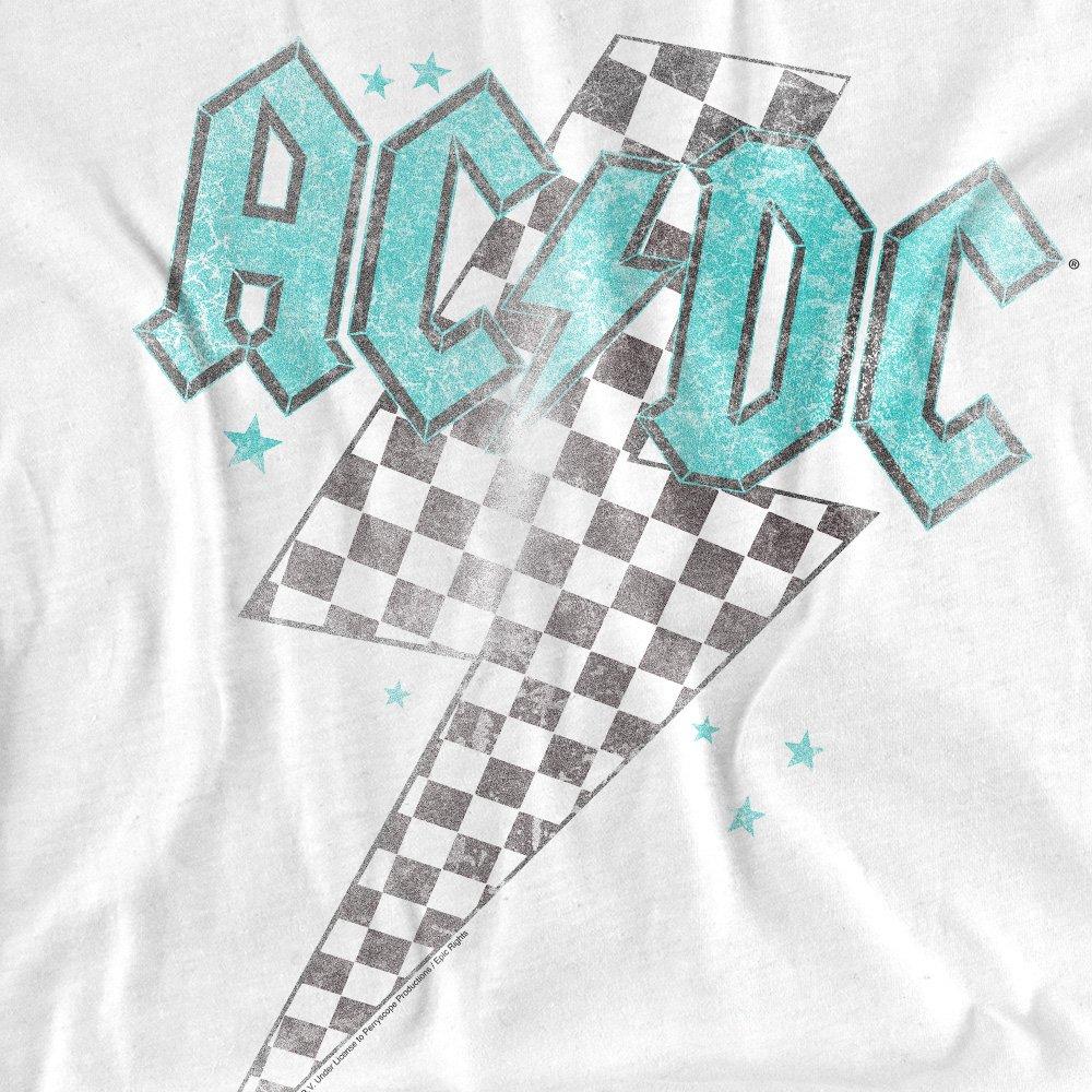 White - ACDC - AC DC Skewed Checkerboard Bolt Ladies T Shirt Whi - 2