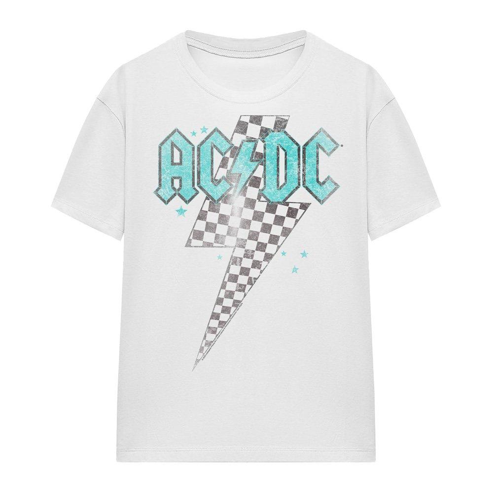 White - ACDC - AC DC Skewed Checkerboard Bolt Ladies T Shirt Whi - 4