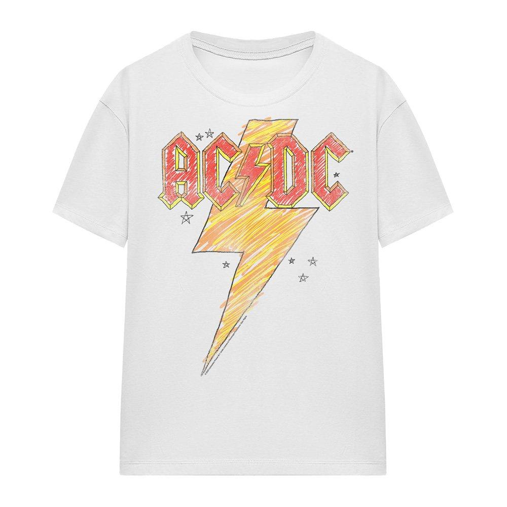 White - ACDC - AC DC Sketch Bolt Ladies T Shirt White - 4