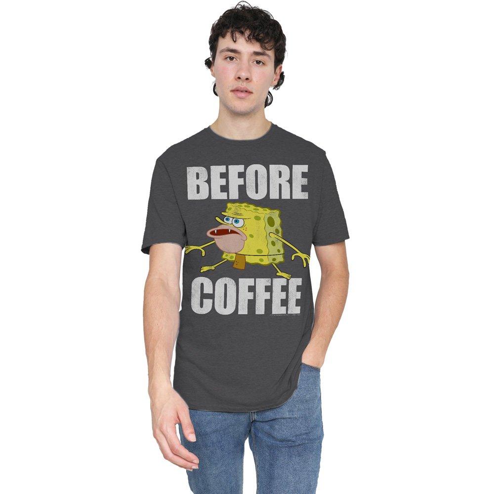 Charcoal - Spongebob - Spongebob Before Coffee Meme-Adult Heather Black - 1