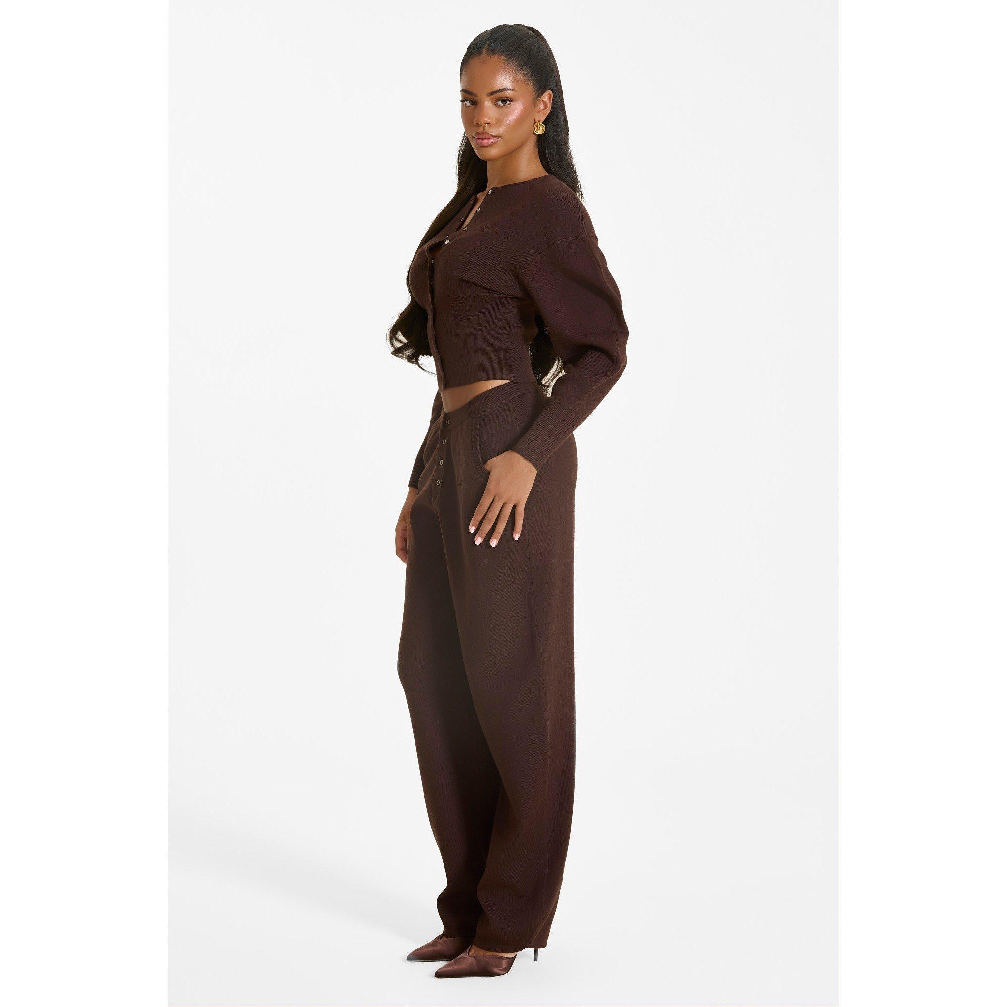 Chocolate - Mars The Label - Women's Button-Up Ribbed Knit Joggers - 2