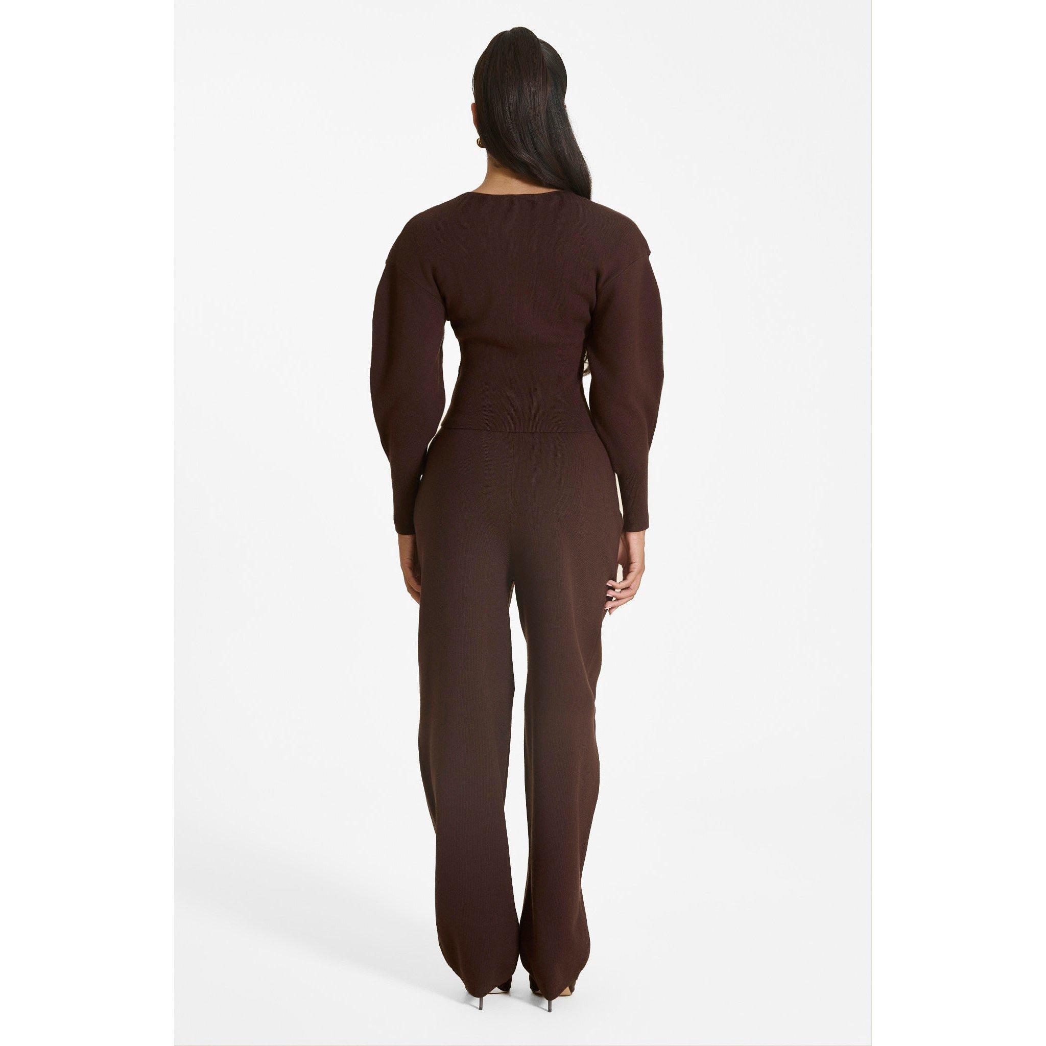 Chocolate - Mars The Label - Women's Button-Up Ribbed Knit Joggers - 3