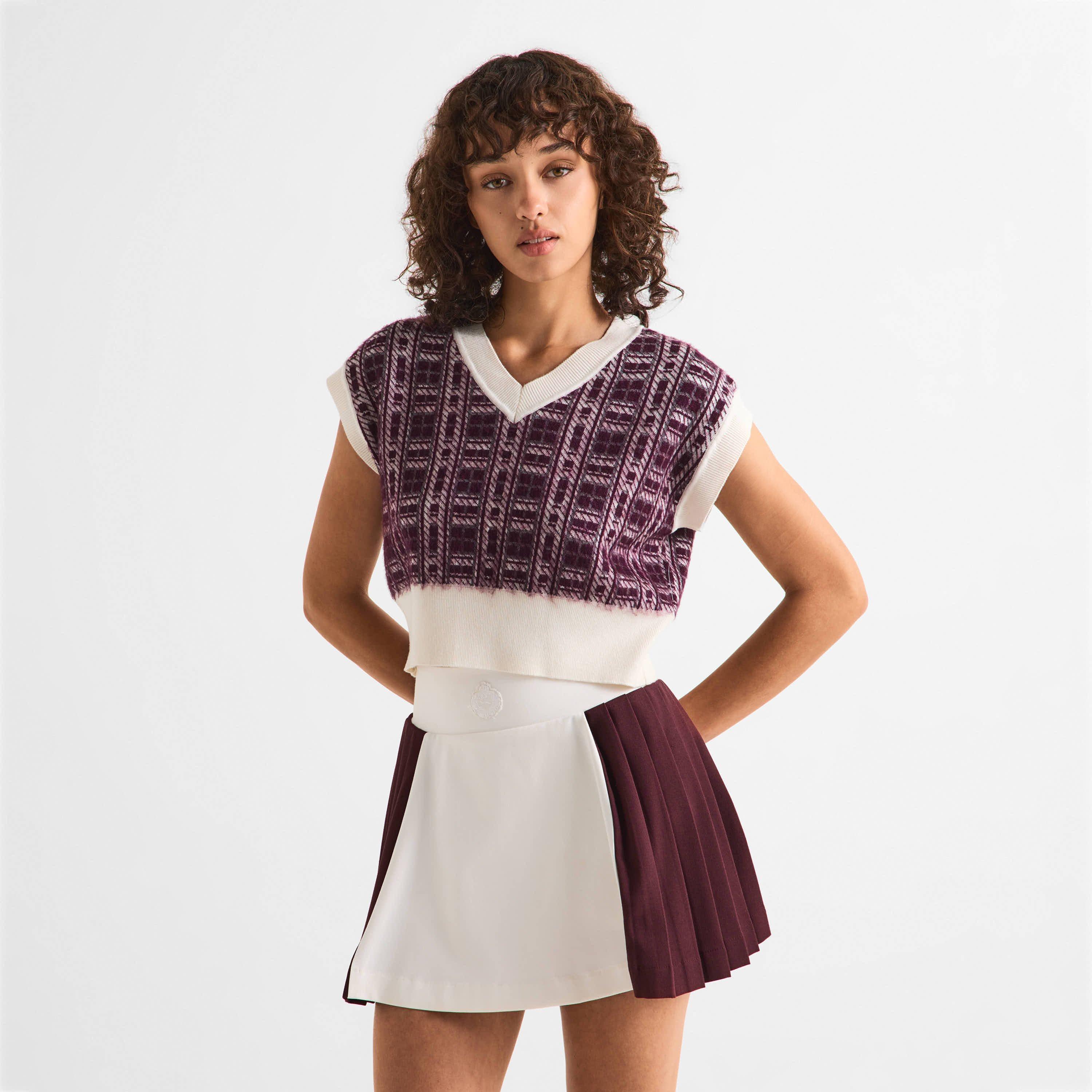 Burgundy/White - Slazenger - Off-Court Women’s Post-Match Plaid Knitted Vest - 3