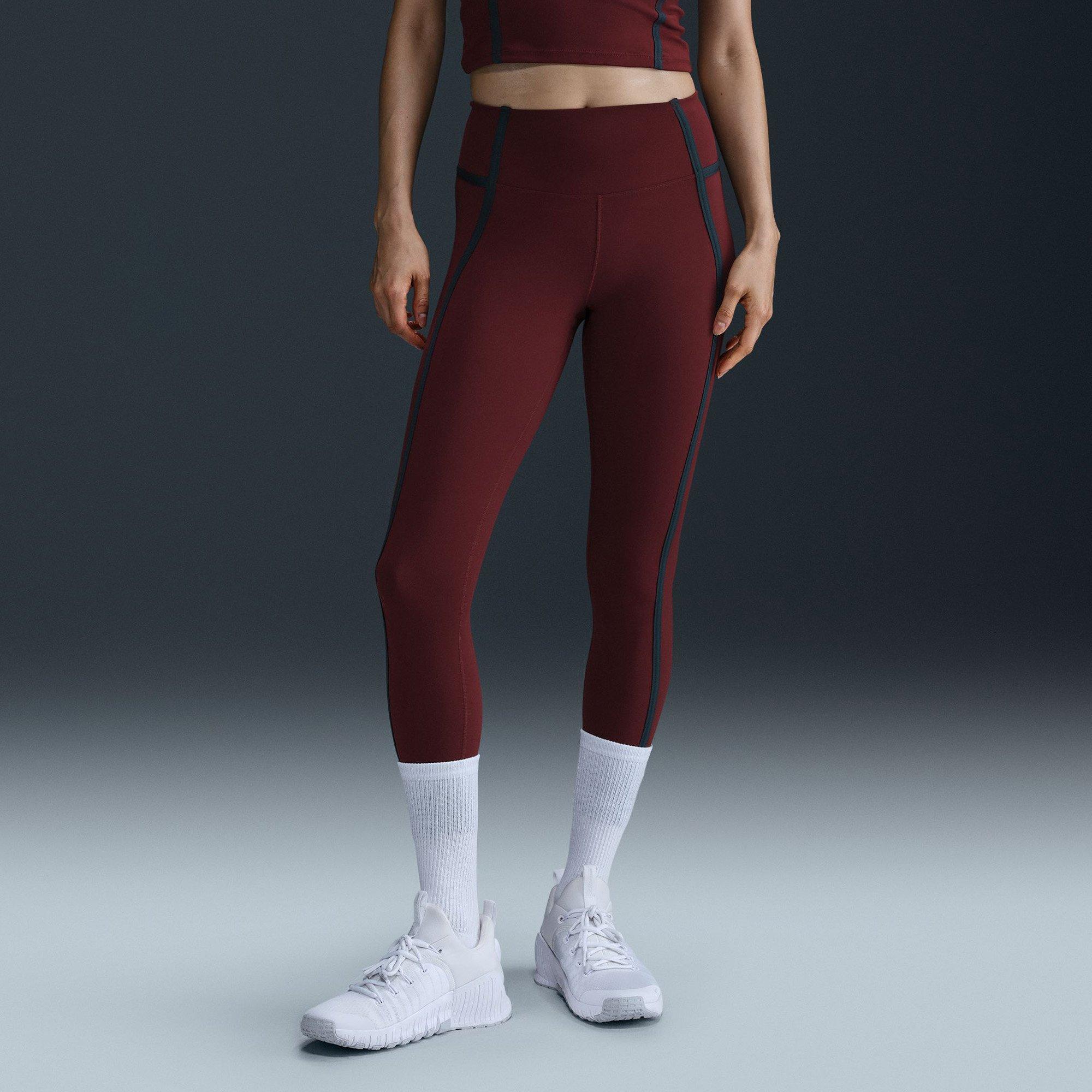 Dk.Red/Wht/Blk - Nike - One Womens High-Waisted 7/8 Performance Leggings - 1