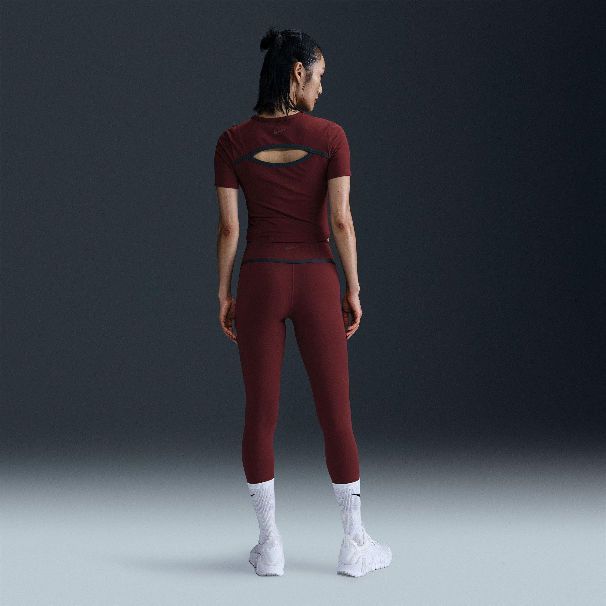 Dk.Red/Wht/Blk - Nike - One Womens High-Waisted 7/8  Performance Leggings - 3