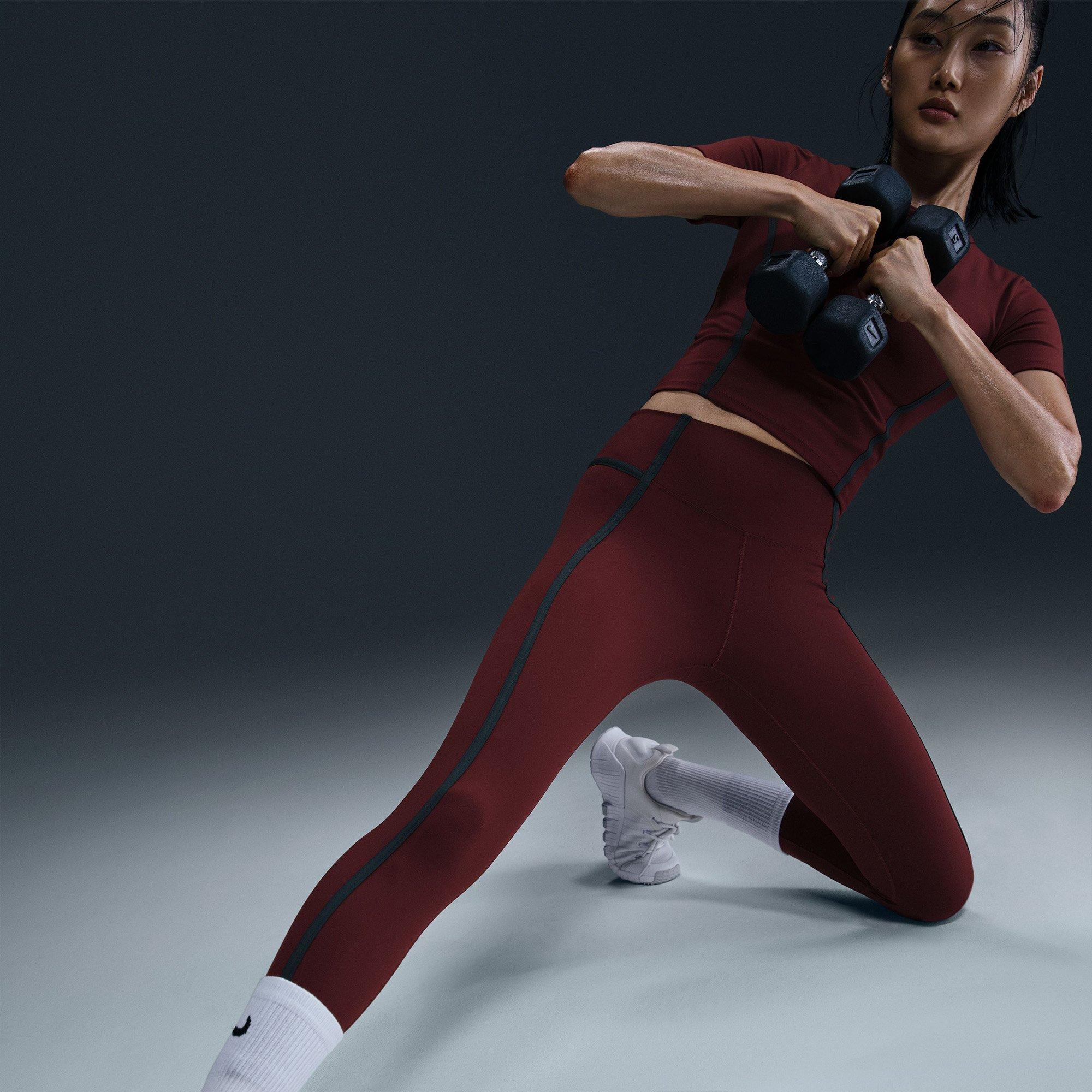 Dk.Red/Wht/Blk - Nike - One Womens High-Waisted 7/8  Performance Leggings - 5