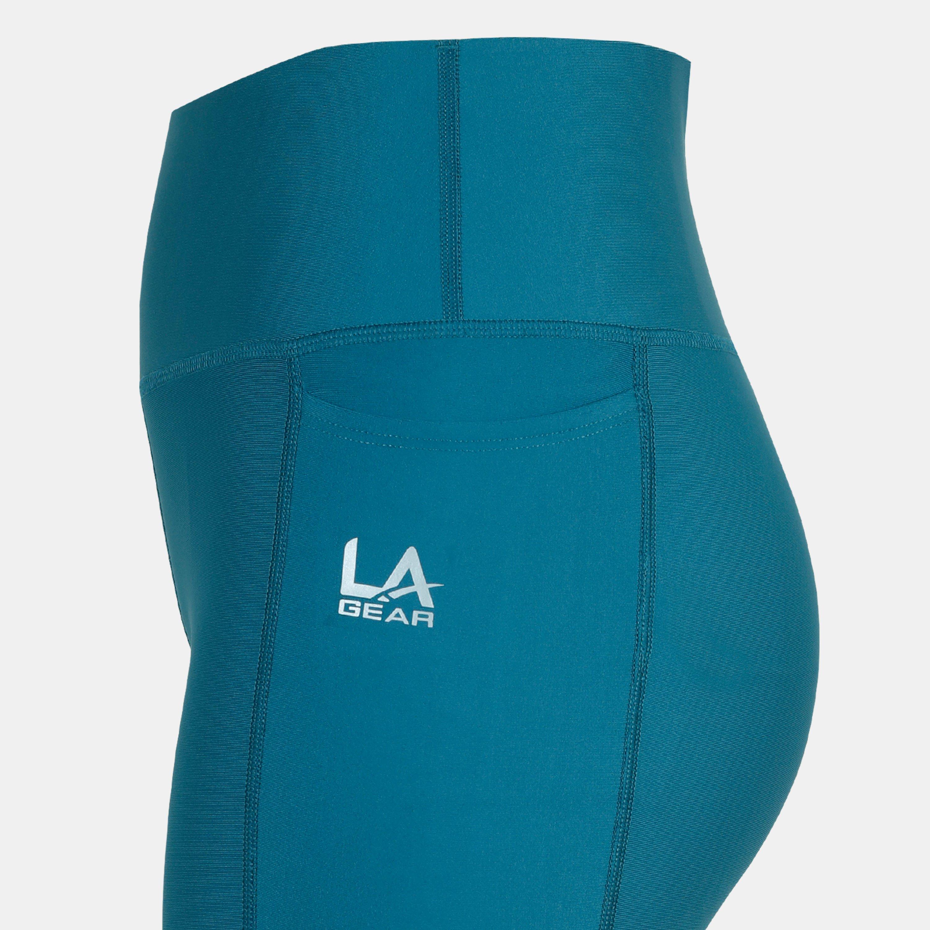 Turquoise - LA Gear - Women's High Waisted Full Length Skinny Fit Performance Gym Leggings - 3